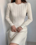 Flared Skirt Fitted Waist Cream Dress