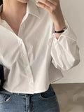 Long Sleeve Split Crop Button Front Simple Shirt