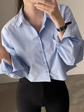 Long Sleeve Split Crop Button Front Simple Shirt