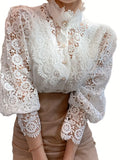 Pearl Button Closures White Lace Blouse