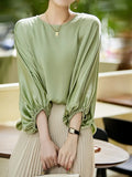 Khaki Causal Batwing Sleeve Blouse Top