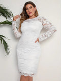 Plus Size White Lace Long Sleeve Bodycon Dress