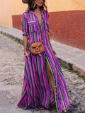 Cute Bohemia Striped Shirt Maxi Dress
