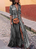 Cute Bohemia Striped Shirt Maxi Dress