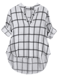 Chic V Neck Checked High Low Blouse