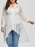 Stunning Lace High Low Long Sleeve Plus Size Blouse