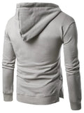Trendy Hooded Side Button Slit Drawstring Hoodie