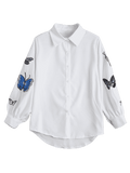 Fashion Butterfly Embroidered Casual Puff Sleeve Blouse