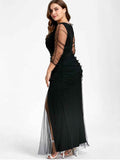 Fashion Plus Size Ruched Sheer Formal Dress