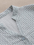 Fashion V Neck Ruffle Hem Striped Pocket Blouse