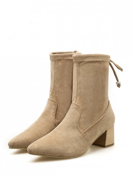 Chic Tie Back Suede Chunky Heel Short Boots