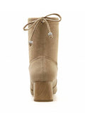 Chic Tie Back Suede Chunky Heel Short Boots