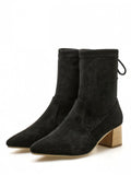Chic Tie Back Suede Chunky Heel Short Boots