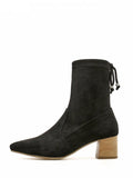 Chic Tie Back Suede Chunky Heel Short Boots