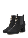 Chic Square Toe Front Zip Ankle Boots