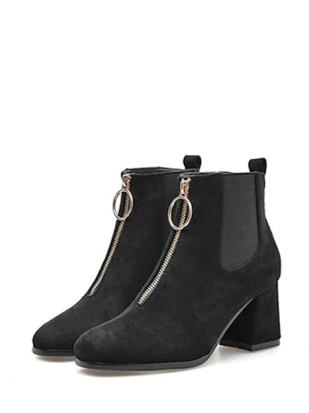 Chic Square Toe Front Zip Ankle Boots