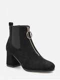 Chic Square Toe Front Zip Ankle Boots