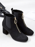 Chic Square Toe Front Zip Ankle Boots