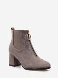 Chic Square Toe Front Zip Ankle Boots