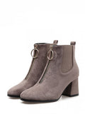 Chic Square Toe Front Zip Ankle Boots