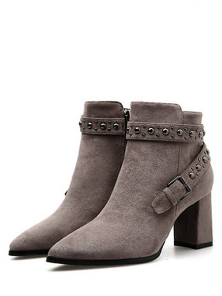 Cheap Studded Strap Pointed Toe Ankle Boots