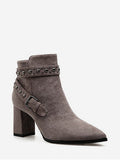 Cheap Studded Strap Pointed Toe Ankle Boots