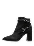 Cheap Studded Strap Pointed Toe Ankle Boots