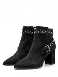 Cheap Studded Strap Pointed Toe Ankle Boots