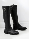 Fashion Buckle Decorative PU Leather Knee High Boots