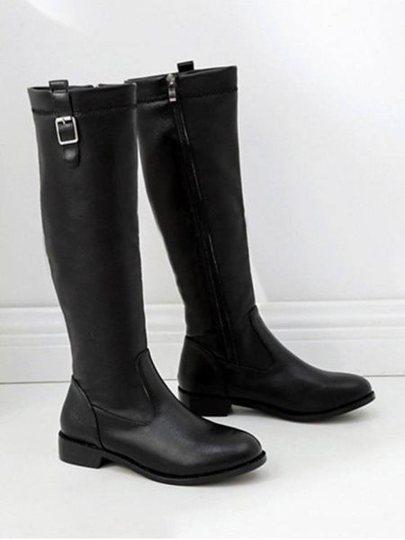 Fashion Buckle Decorative PU Leather Knee High Boots