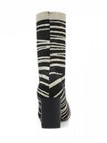 New Striped Chunky Heel Sock Mid Calf Boots