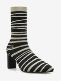 New Striped Chunky Heel Sock Mid Calf Boots