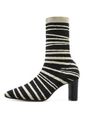 New Striped Chunky Heel Sock Mid Calf Boots