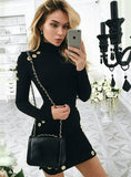 Slim Long Sleeve Black Dress Elegant Party Short Dress
