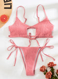 SOLID COLOR HOLLOW PLEATS BIKINI