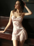 SEXY LACE SATIN STITCHING NIGHTGOWN