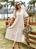 LOOSE CASUAL V-NECK SOLID COLOR DRESS