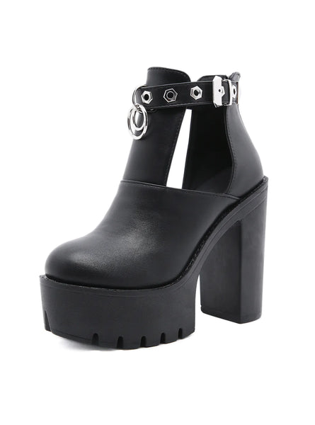 WOMEN'S SIDE HOLLOWED-OUT METAL BACK ZIPPER BUCKLE BOOTS