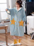 STAR WINTER CORAL VELVET BATHROBE EXTENDED THICK FLANNEL