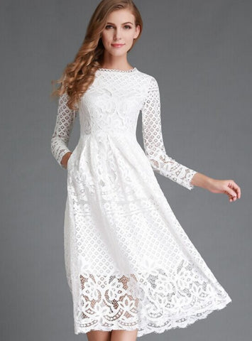 White Lace Long Sleeve Party Dresses