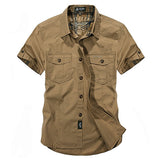  Multi Pockets Cargo Short Sleeve Dress Shirts for Men Outdoor Sport Cotton Breathable 