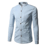Denim Designer Shirts for Men Autumn Chest Pocket Stand Collar Slim