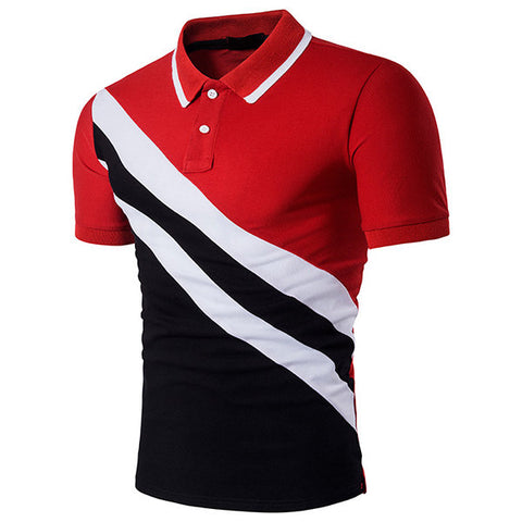 Stripe Printing Short Sleeve Polo Shirt Mens Cotton Casual Diagonal 