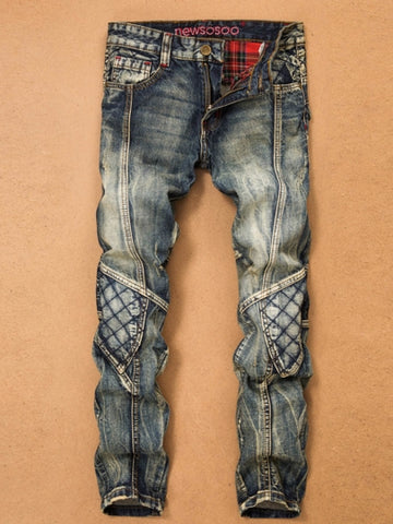 Men's Vogue Jeans Patchwork Hole Worn Straight 