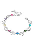 Pretty Hearts with Multicolor Austrian Crystals, Platinum Plated Bracelet