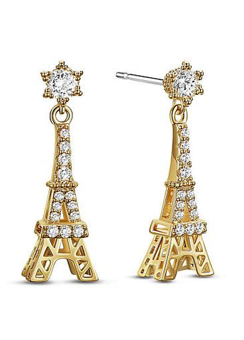 Hot Sale Micro Pave AAA Zirconia Tower, Golden 18K Gold Plated Stud Earrings