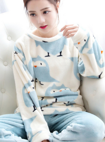 WOMEN BLUE PYJAMAS SETS THICK VELVET SUIT