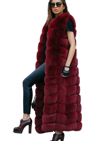 Long Fur Vest Winter Women Luxury Faux Fox Fur 