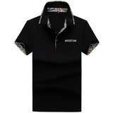 Short Sleeved Cotton Polo Shirts Floral Lined Decoration Turn down Collar