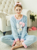 BLUE COLOR CAT HEADBAND PYJAMAS SETS THICK SUIT